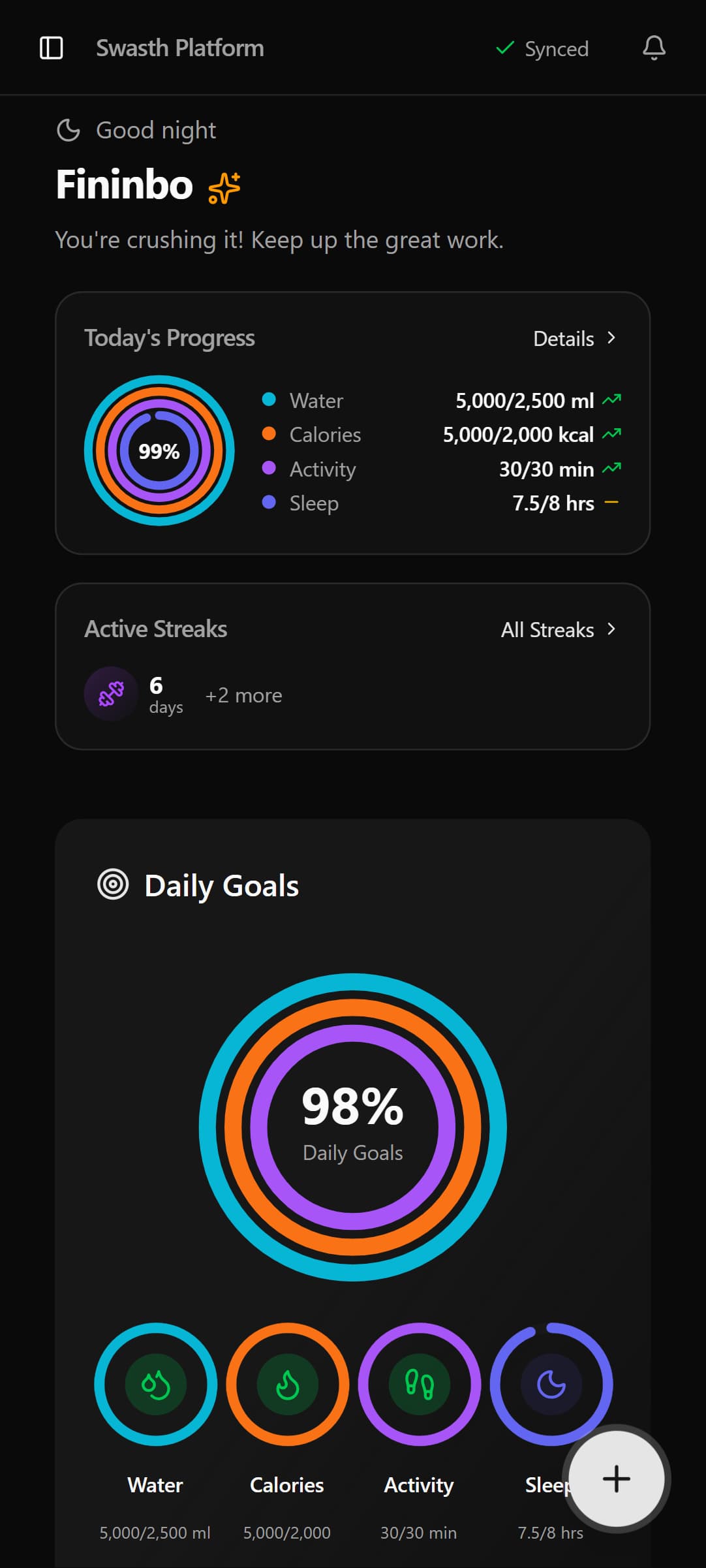 Dashboard Goals - Dark Mode